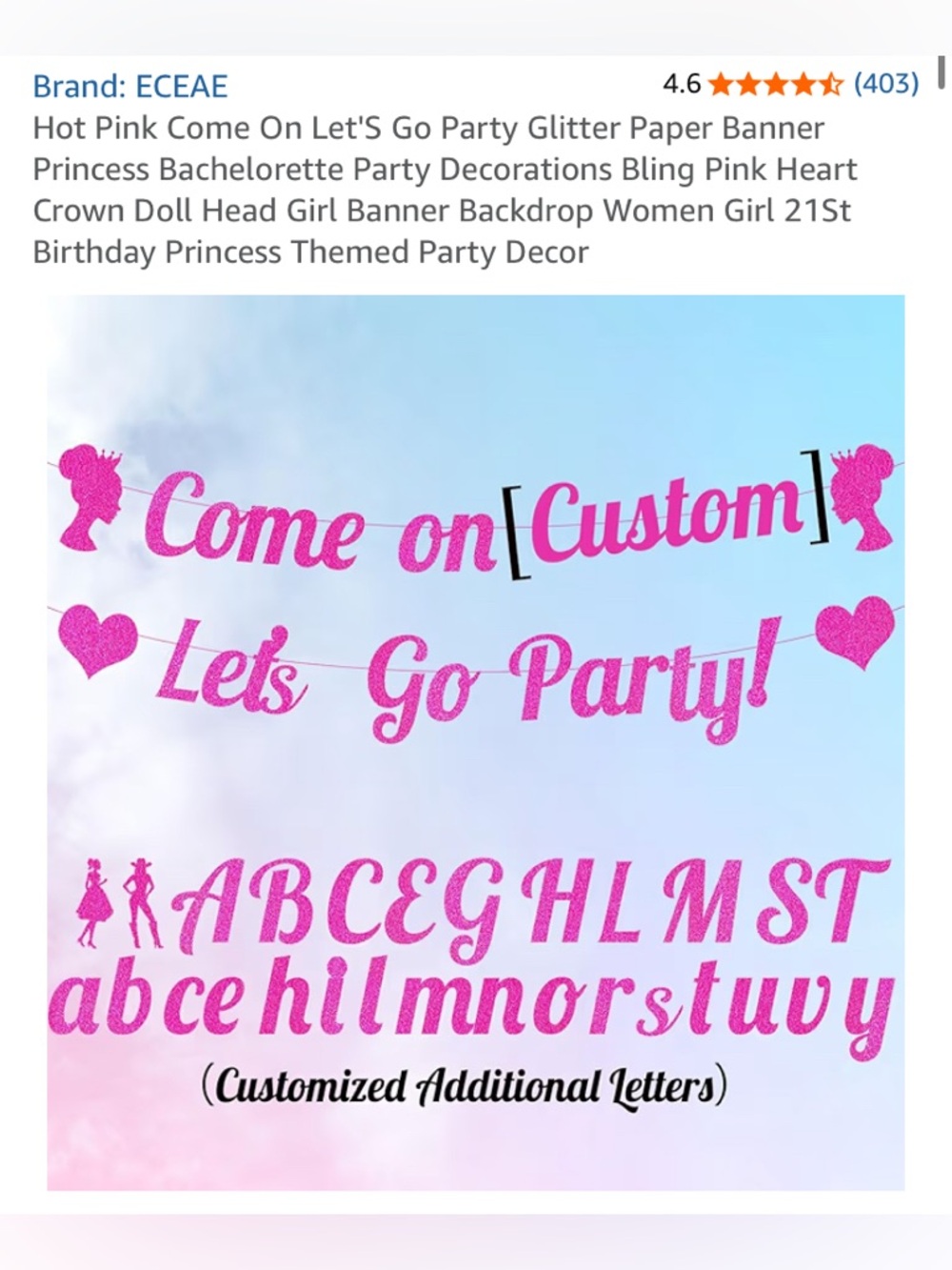 Hot Pink 'Come on Let's Go Party' Glitter Banner - Customizable